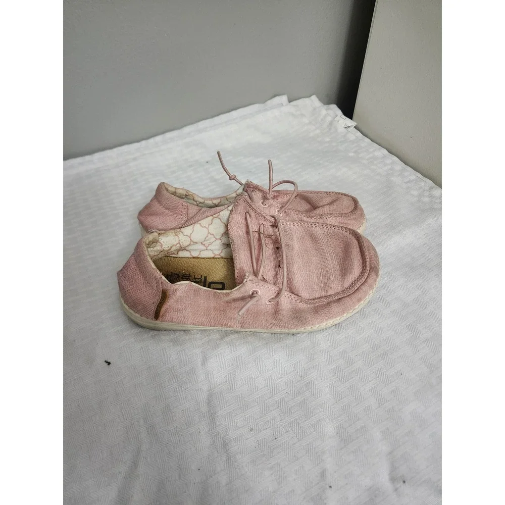 Hey Dude Wendy Youth Linen Cotton‎ Candy Pink Slip On Loafers US K12 Kids Shoes